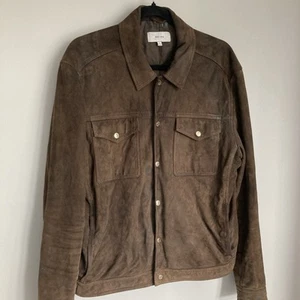 Reiss Jagger Jacket Suede Leather Brown Mens Large Trucker - Picture 1 of 15