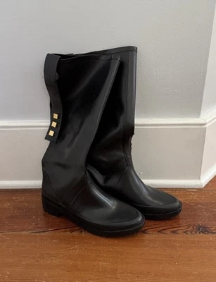 Stuart Weitzman The Griffin 铆钉高可调雨靴黑色 6 码 — 第 1/4 张图片