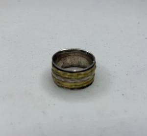 Used 925 Sterling Silver Spinner Ring W/ Yellow & Silver Rings, Size 8.0 - 7.9g - Picture 1 of 15