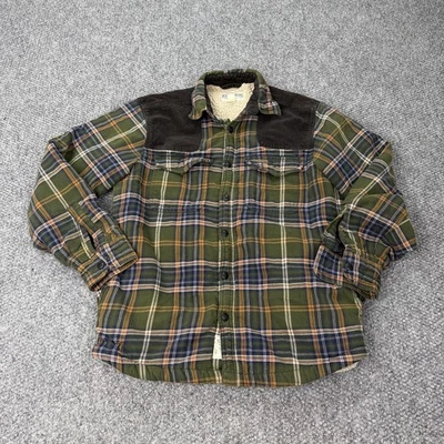 Field & Stream Shirt Jacket Mens Small Green Plaid Flannel Sherpa Lined Corduroy - Image 1 of 4