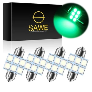 4 x SAWE Green 31MM Festoon 5050 6SMD Dome Map LED Light Bulbs DE3175 DE3022 - Picture 1 of 6