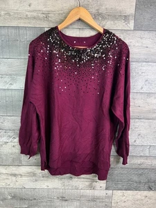 Suéter tejido de lentejuelas Monzón para mujer talla grande borgoña Berry Stella - Imagen 1 de 9