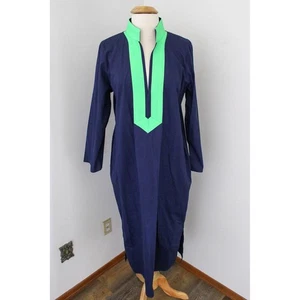 STS Sail to Sable Caftan Dress XL Navy Blue Green Long Sleeve Resort Lounge - Picture 1 of 9