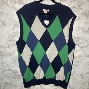 Neu mit Etikett Ben Hogan Herren 2XL Baumwolle V-Ausschnitt Argyle blau grün Pullover Weste - Bild 1 von 5