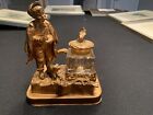 Antique Victorian Brass Inkstand, Young Boy And Dog,  1910