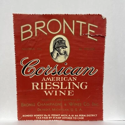 Bronte Corsican American Riesling Wine Bottled in Detroit MI Label - Image 1 of 2