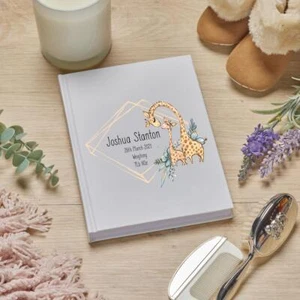 Personalised Baby Record Book Keepsake Milestone Journal Giraffe Design BJO-2 - Picture 1 of 7