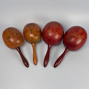 VINTAGE MARACAS HAVANA CUBA MAINE CARVED / PAINTED - 2 PAIRS - Picture 1 of 11