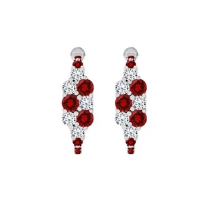 Ruby & Diamond 925 Sterling Silver July Birthstone Half Hoop Earring #1013 - Picture 1 of 5