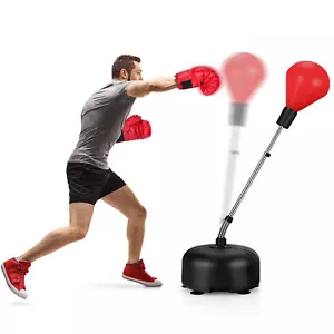 Adjustable Freestanding Punching Bag w/ Stand Boxing Gloves for Adult Kids Red - Picture 1 of 7
