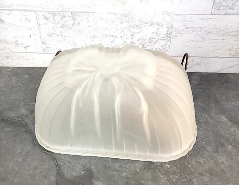 Vintage 1930's Frosted Glass Slip Shade Wall Sconce Ribbon Design With Bracket Cover