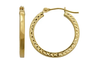 3/4" Italian Diamond Cut Hoop Earrings Real 14K Yellow Gold - Picture 1 of 2