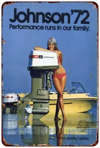 1972 Johnson Outboard Motor 125 Bikini Girl Vintage Look metal sign - Picture 1 of 2