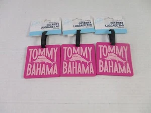 Tommy Bahama Luggage Tags Set 3 Pink 4 x4 Jumbo Suitcase Cruising Relax Logo New - Picture 1 of 10