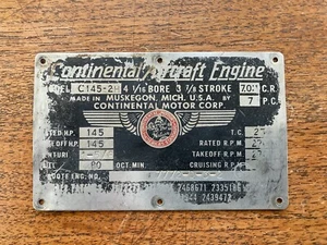 Original Continental C145-2H Data Plate, Check it Out! BB - Bild 1 von 1