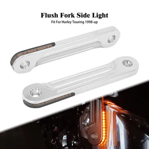 Horquilla LED frontal empotrada cromada señal de giro soporte de funcionamiento luz apta para Harley FLH - Imagen 1 de 20