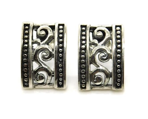 Signed SK Thailand 925 Sterling Silver Small Beaded Edge Scroll Earrings - Picture 1 of 7