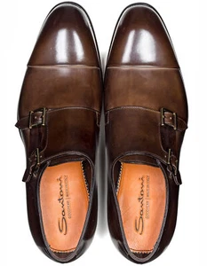 Santoni Double Monk in Dark Brown Lightly Fading with Cap Seam RegEUR840 - Picture 1 of 40