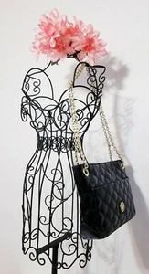 ANNE KLEIN BLACK PATENT QUILTED SHOULDER BAG GOLD TONE CHAIN STRAP - Picture 1 of 12
