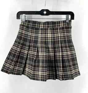 Full Tilt Girl's Black Beige Plaid Pleated Pull On Skirt Size Medium - Picture 1 of 12