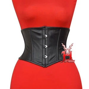 Taillen Corsage Schwarz Leder Korsett Gothic Underbust Black Leather Corset Hi55 - Picture 1 of 5