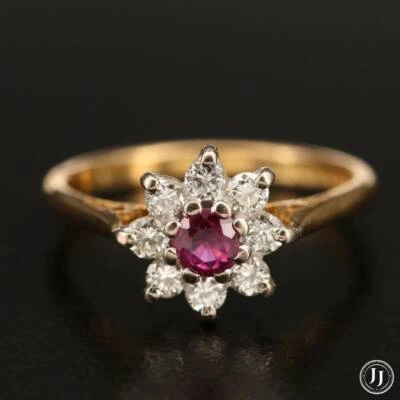 0.70 Ct Ruby & Natural Diamond Halo Ring 14k Solid Multi-Tone Gold - Image 1 of 4