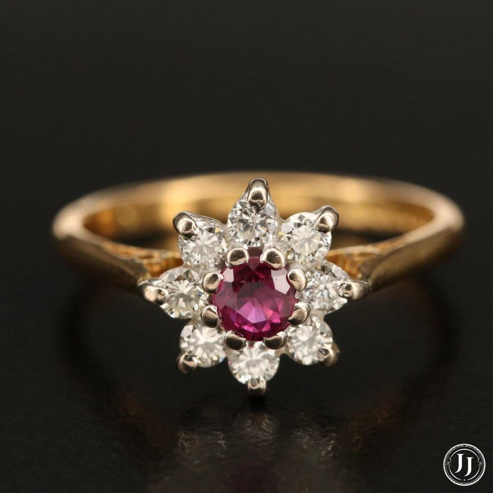 0.70 Ct Ruby & Natural Diamond Halo Ring 14k Solid Multi-Tone Gold - Image 1 of 4