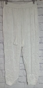 Young Fabulous & Broke Casual Eyelet Pants Cropped Joggers Womens Medium White - Picture 1 of 10