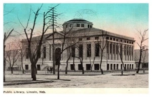 Public Library Lincoln Nebraska Hand-Tinted Postcard - Imagen 1 de 2