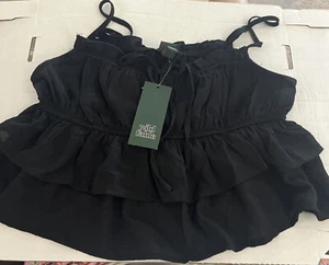 Blusa Top Wild Fable Para Mujer Pequeña Negra Cuello Cuadrado En Niveles Detalle Corbata Volantes - Imagen 1 de 10