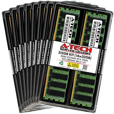 A-Tech 512GB 16x 32GB 4Rx4 PC4-17000L DDR4 2133 MHz ECC LRDIMM Server Memory RAM - Image 1 of 4