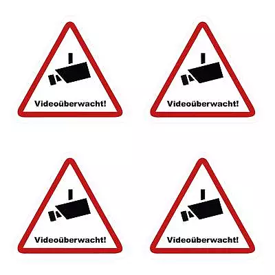 KLEBERIO 4 SELBSTKLEBENDER PVC AUFKLEBER KLEIN Videoüberwachung 52 x 47mm