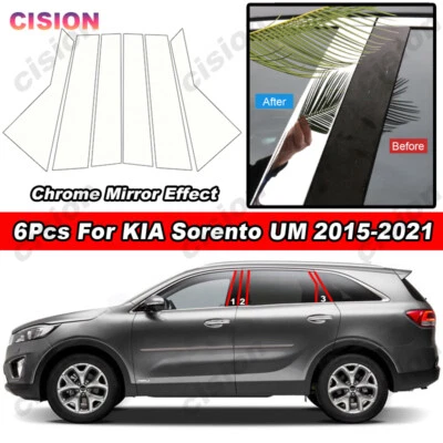 6 peças tampa de guarnição de janela de porta postes de pilar cromados para KIA Sorento UM 2015-2021 - Imagem 1 de 4