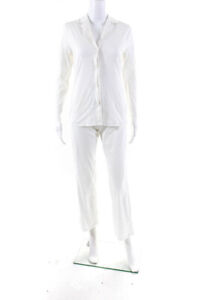 Hanro Womens White Long Sleeve Sleep Shirt Matching Pants Set Size XS