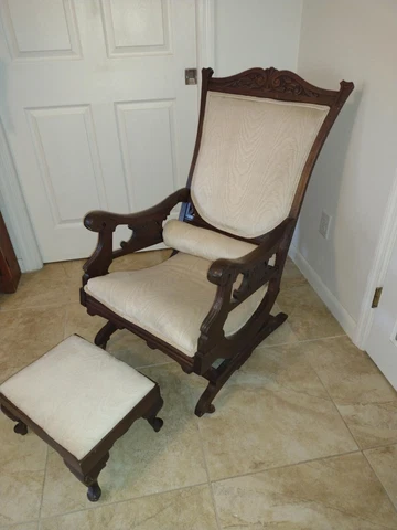 1890's Antique Carved Platform Rocker Chair White Cloth Possible Eastlake? Cover