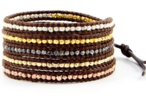 New Chan Luu Multi Nugget Sectioned Brown Leather Wrap Bracelet - Picture 1 of 1