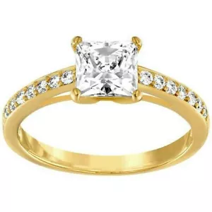 AUTHENTIC SWAN SIGNED SWAROVSKI ATTRACT SQUARE GOLD RING 5139638 SIZE 60 (9) NIB - Picture 1 of 10