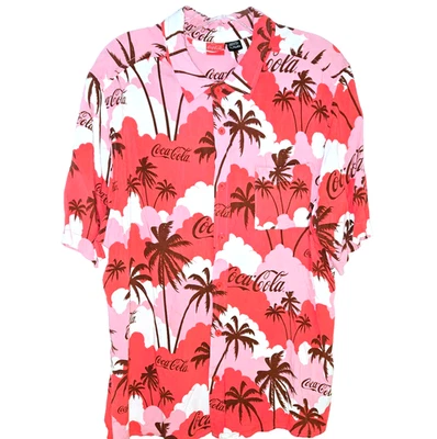 Camisa COCA COLA Estilo Hawaiano Retro Palmeras Rojo Rosa Resort Wear Hombres Talla XL EE. UU. Foto 1 de 4