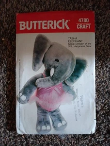 Butterick 4780 Tasha l'elefante peluche modello vintage non tagliato pieghevole di fabbrica - Foto 1 di 2