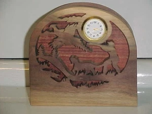 PHEASANT HUNTER SCROLL SAW CUT CLOCK BIRD DOG GUN SUNRISE WALNUT CEDAR OOAK ART - Picture 1 of 7