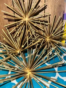 MCM Gold Metal Atomic Star/Sea Urchin/Sunburst Sphere/Spike Sculpture Lot Of 4 - Picture 1 of 9