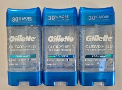 3 X Gillette Clear Shield Cool Wave Gel 72 horas antitranspirante/desodorante 3,8 oz ea Foto 1 de 4