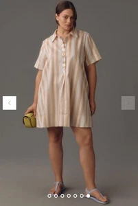 Anthropologie Dress Tunic Mini Tan Pollie Short Sleeve Swing Cotton 2X Plus NWT - Picture 1 of 13