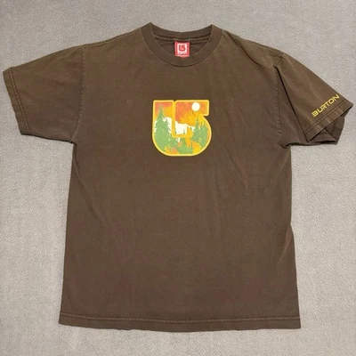 Vintage Burton Snowboards T-Shirt Mens M Brown Center Logo Front & Back Y2K READ - Image 1 of 4