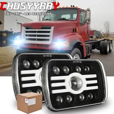 2件装适用于纯银卡车LT9500 7x6" 5X7" LED车头灯带DRL转向信号 — 第 1/4 张图片