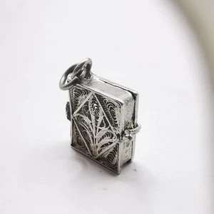 Vintage Miniature Book Pendant 925 Sterling Silver Handmade Ukrainian Jewelry - Picture 1 of 7