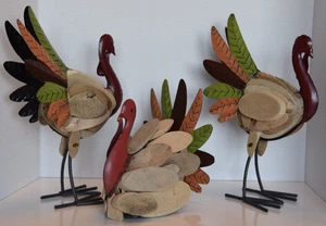 THANKSGIVING TURKEY DOCORATION FIGURES - LOT OF 3 METAL & WOOD - "NEW" W/O TAGS - Picture 1 of 21