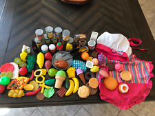 play food lot: 80 pcs.  Canned Goods, Meats, Junk Food w/apron & hat
