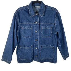 Cabin Creek Embroidered Button Up Denim Chore Jacket Utility Barn Women M Blue - Picture 1 of 7