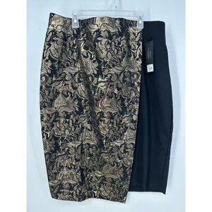 NWT Lane Bryant Womens Black Gold Metallic Jacquard Knit Wrap Skirt Plus Size 16 - Picture 1 of 10